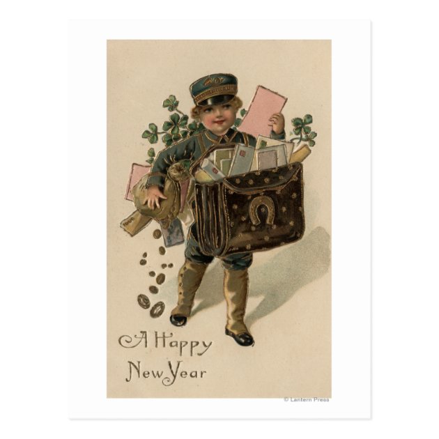 A Happy New YearIrish Mail Boy Postcard