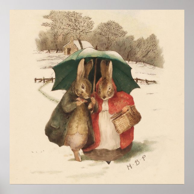 “A Happy Pair” by Beatrix Potter Poster (Front)
