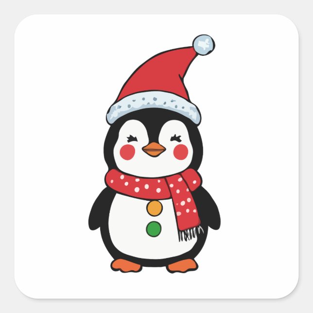 A happy penguin dressed for the holidays square sticker (Front)