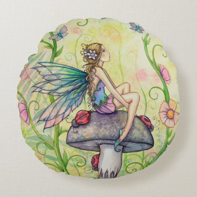 A Happy Place Fairy Fantasy Art Round Pillow (Front)