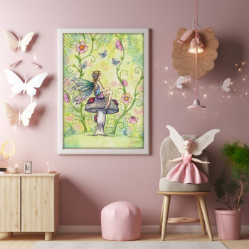 A Happy Place Flower Fairy And Butterflies Art Poster by robmolily at Zazzle