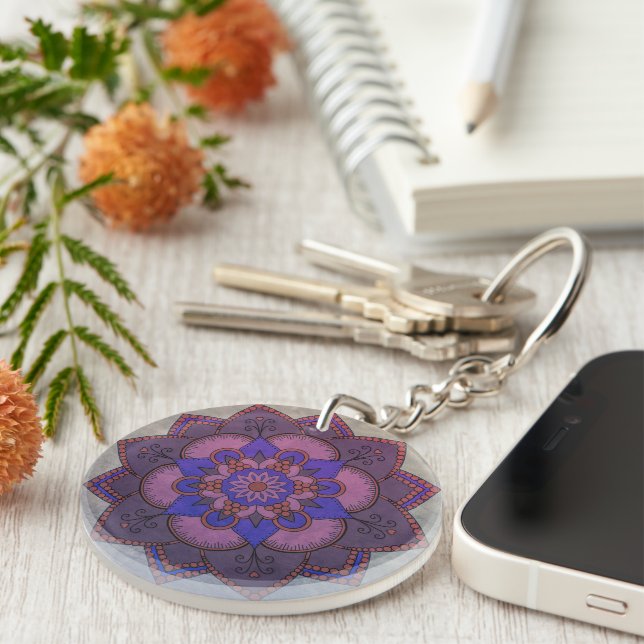 A Happy Place Mandala Acrylic Keychain (Front Right)