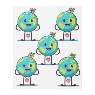 a happy planet character with a smile metal print
