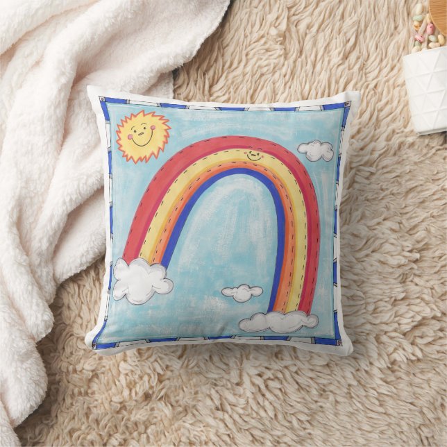 A Happy Rainbow Throw Pillow (Blanket)