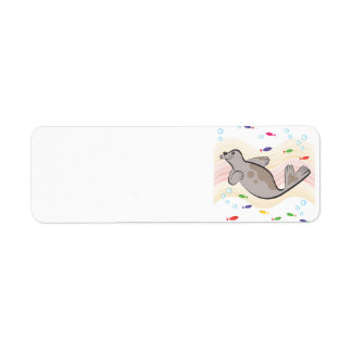 A  happy sea lion label
