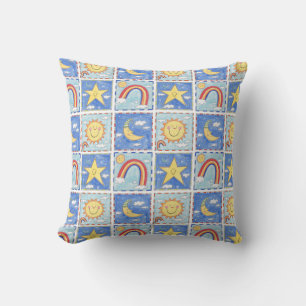 A Happy Sun, Moon, Star and Rainbow Throw Pillow