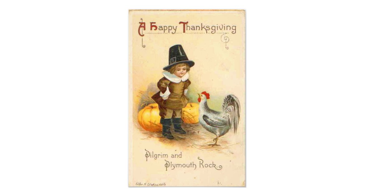 A Happy Thanksgiving Pilgrim and Plymouth Rock Photo Print ...