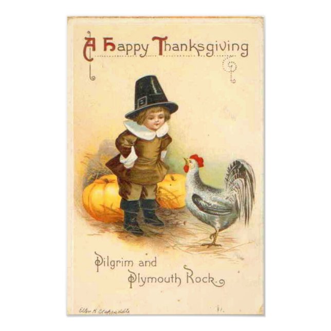 A Happy Thanksgiving Pilgrim and Plymouth Rock Photo Print (Front)
