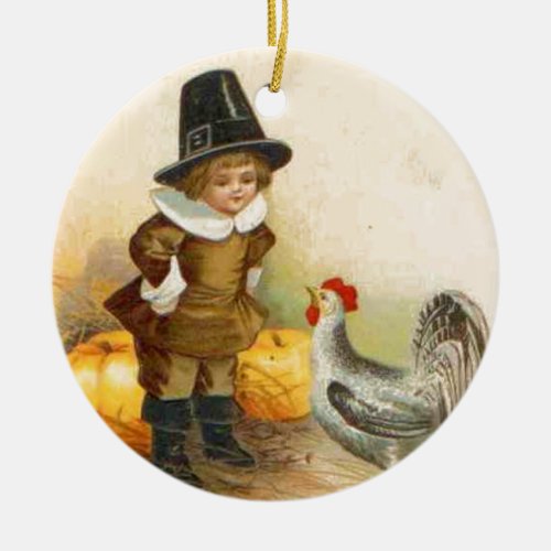 A Happy Thanksgiving Pilgrim and Vintage Ornament