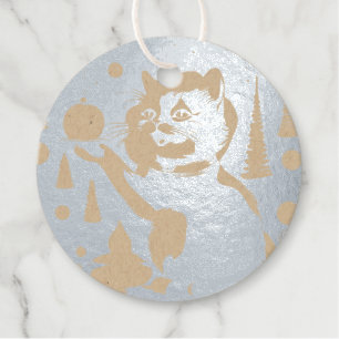 A happy tuxedo cat celebrating Christmas posters Foil Favor Tags