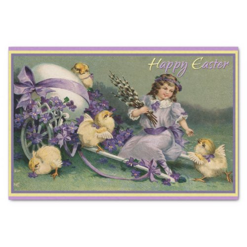 A Happy Vintage Easter Girl with Baby Chicks Tissue Paper