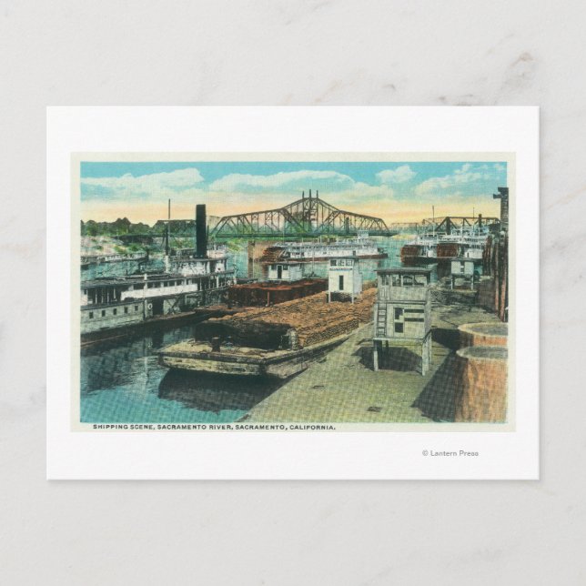 A Harbor Shipping Scene on Sacramento River Postcard (Front)