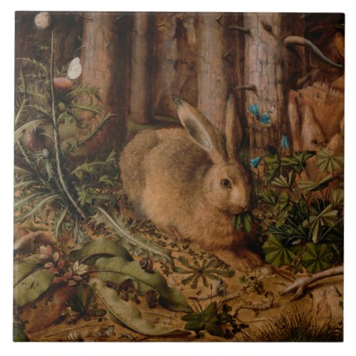 A Hare in the Forest by Hans Hoffmann Ceramic Tile