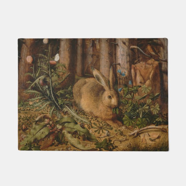 A Hare In The Forest By Hans Hoffmann Doormat (Front)
