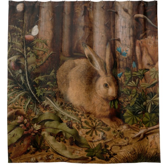 A Hare in the Forest (by Hans Hoffmann) Shower Curtain (Front)