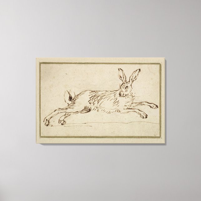 A Hare Running, With Ears Pricked Canvas Print (Front)