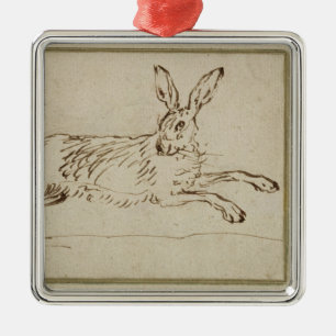 A Hare Running, With Ears Pricked (pen & ink on pa Metal Ornament