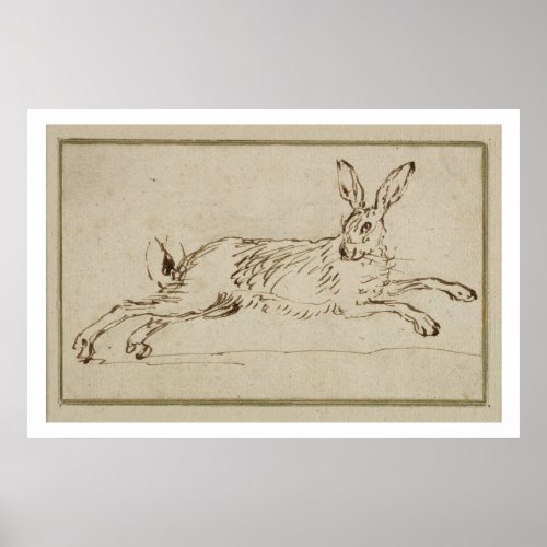 A Hare Running With Ears Pricked pen  ink on pa Poster