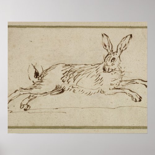 A Hare Running With Ears Pricked pen  ink on pa Poster