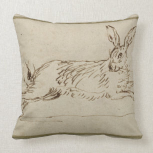 A Hare Running, With Ears Pricked (pen & ink on pa Throw Pillow