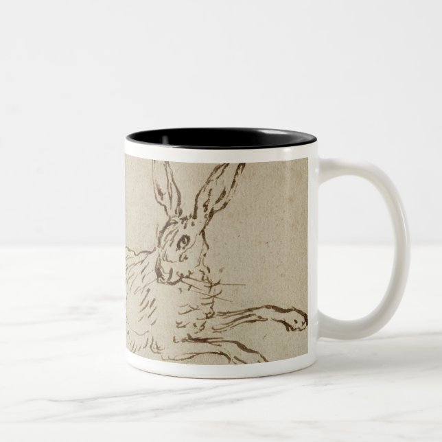 A Hare Running, With Ears Pricked (pen & ink on pa Two-Tone Coffee Mug (Right)