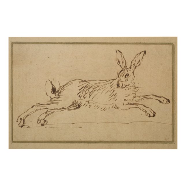 A Hare Running, With Ears Pricked Wood Wall Art (Front)