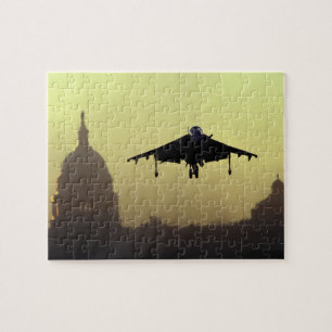 A Harrier jet landing on the Mall at dawn with Jigsaw Puzzle