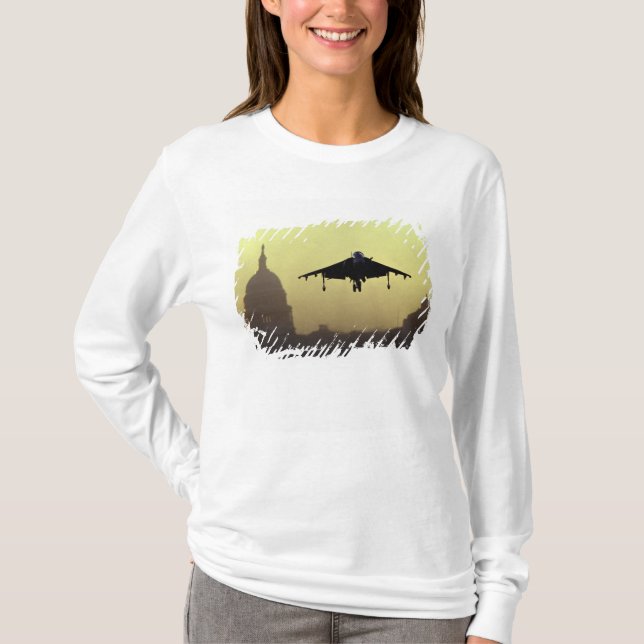 A Harrier jet landing on the Mall at dawn with T-Shirt (Front)