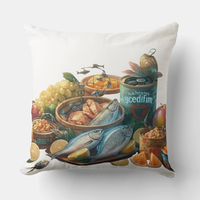 A Harvest of Home-Grown Fish Throw Pillow (Front)