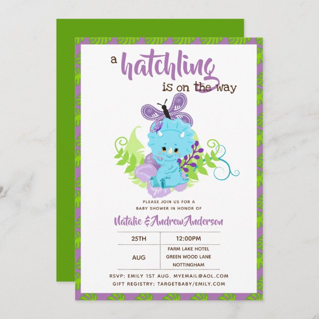 A Hatchling Is On The Way Dinosaur Baby Shower Invitation (Front/Back)