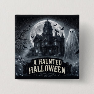 A Haunted Halloween Vintage Gothic Illustration Button