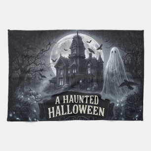 A Haunted Halloween Vintage Gothic Illustration Kitchen Towel