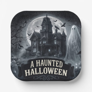 A Haunted Halloween Vintage Gothic Illustration Paper Plates