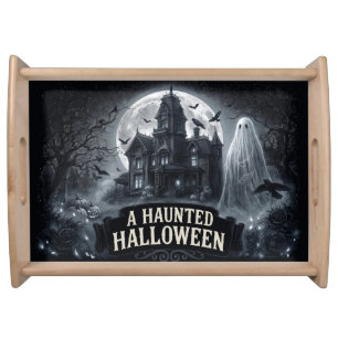 A Haunted Halloween Vintage Gothic Illustration Serving Tray