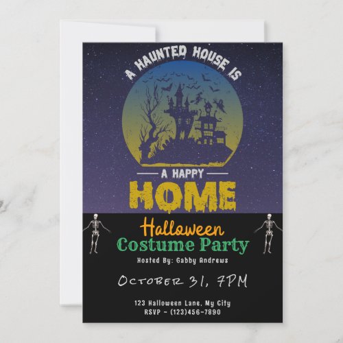 A Haunted House is a Happy Home Black Halloween Invitation