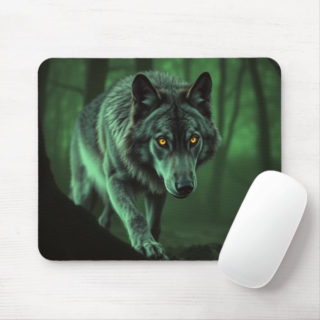 A Haunting Gaze Of A Night Wolf Mouse Pad (With Mouse)