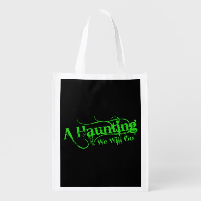 A Haunting We Will Go LLC Green Logo Black Back Reusable Grocery Bag (Front)