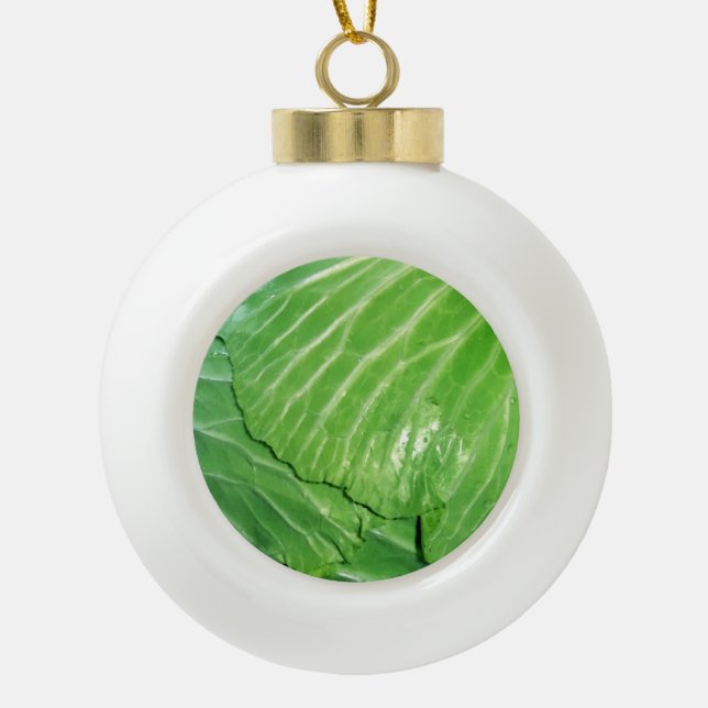 A Head of Cabbage Ceramic Ball Christmas Ornament (Front)