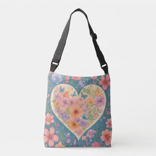 A heart drawing surrounded by pastel_colored  crossbody bag