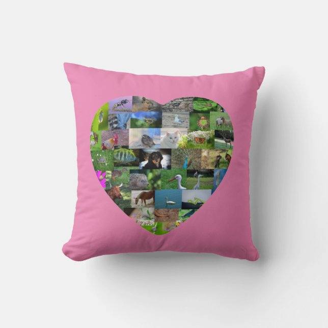 A heart for animals  -  in pink throw pillow (Front)