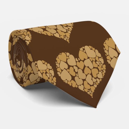 A Heart Full Of Ochre Brown Hearts Neck Tie