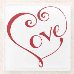 A Heart made of Love in Red Square Glass Coaster