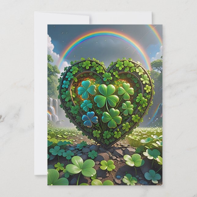 A heart made of shamrocks under the rainbow holiday card (Front)