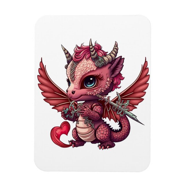 A Heart Tail Baby Red Dragon Valentine Magnet (Vertical)