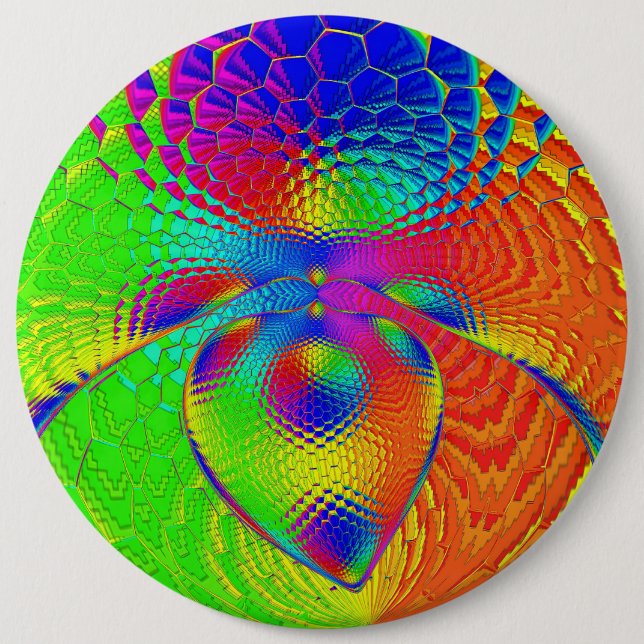 a heart with a psychedelic and colorful style button (Front)