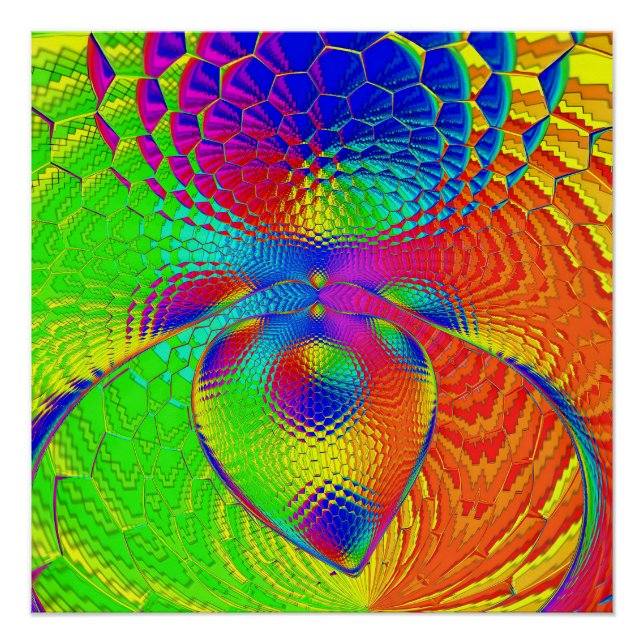 a heart with a psychedelic and colorful style poster (Front)