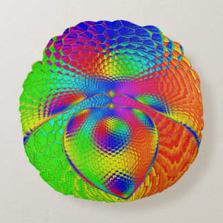 a heart with a psychedelic and colorful style round pillow