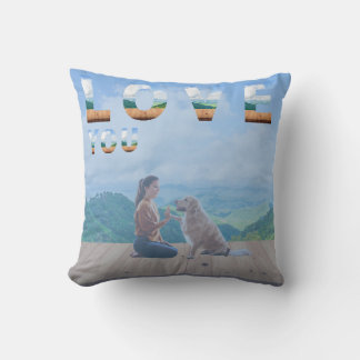A heartwarming scene where a woman gazes lovingly throw pillow