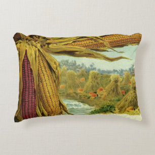 A Hearty Thanksgiving; Indian Corn and Haystacks Accent Pillow