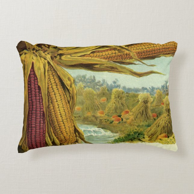 A Hearty Thanksgiving; Indian Corn and Haystacks Accent Pillow (Front)